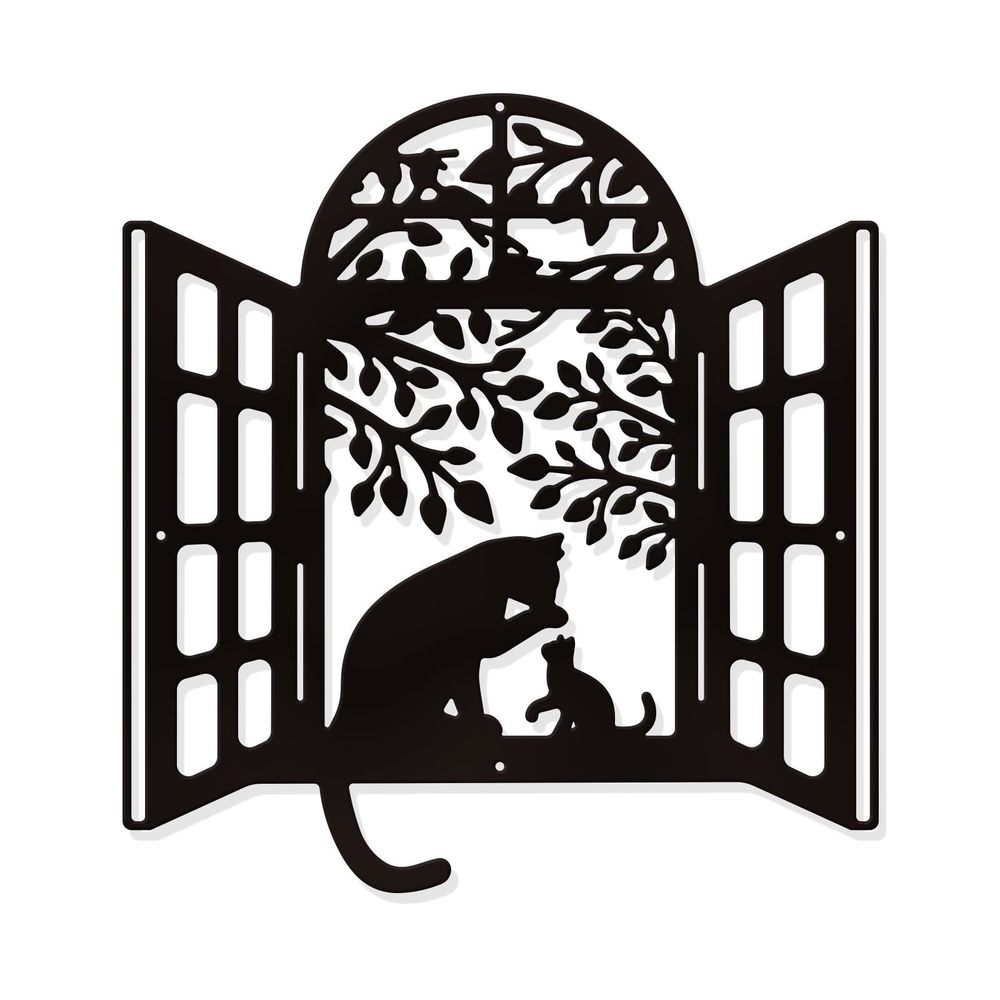 Cats Window Metal Wall Art Decor, Black Wall Hanging Decor Silhouette Wall Art✋